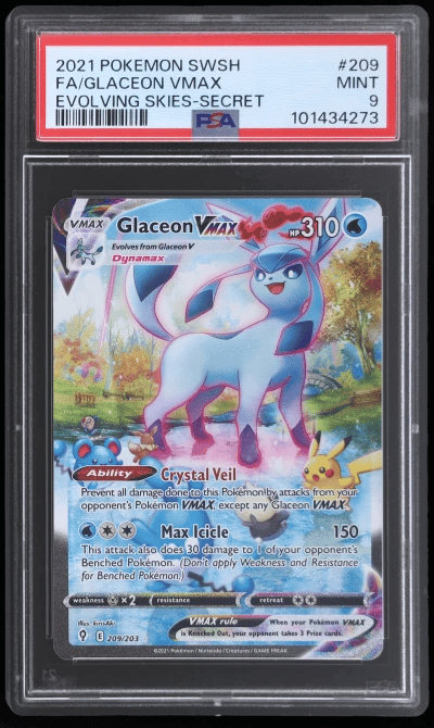 2021 Pokemon Sword and Shield Evolving Skies Secret Rare Glaceon Vmax #209 PSA 9