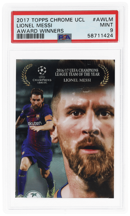 2017 Topps Chrome UEFA Champions League Award Winners Refractor Lionel Messi #AWLM PSA 9
