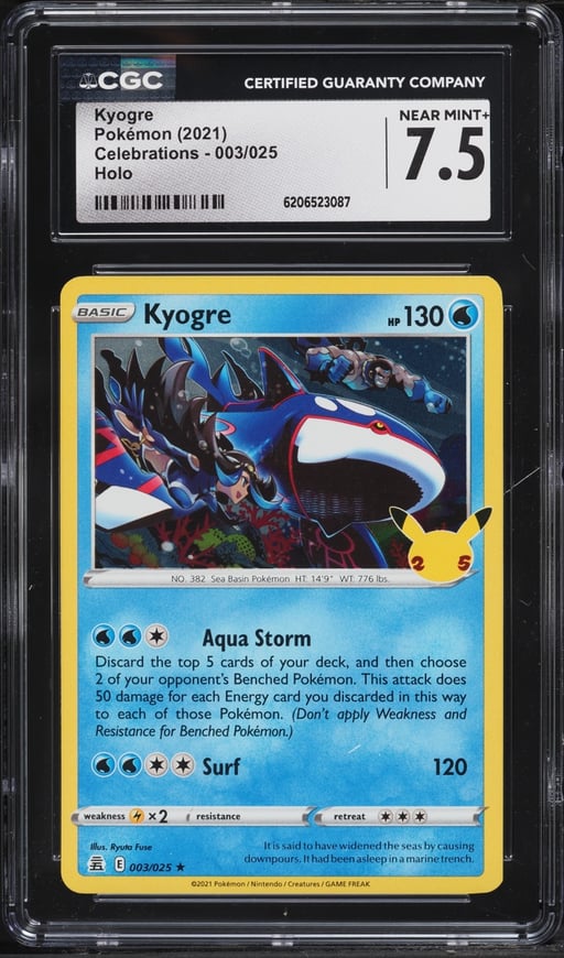 2021 Pokemon Sword & Shield Celebrations Holo Kyogre #3 CGC 7.5 NRMT+
