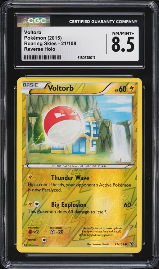 2015 Pokemon XY Roaring Skies Reverse Holo Voltorb #21 CGC 8.5 NM-MT+