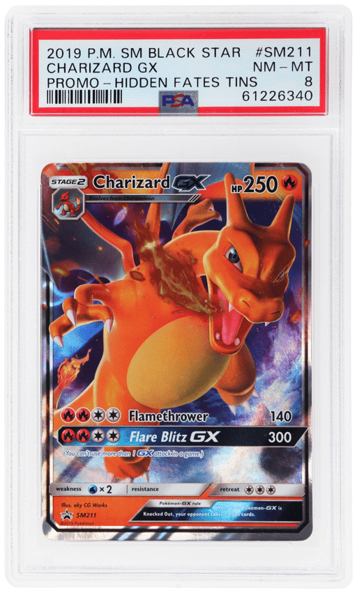 2019 Pokemon Sun and Moon Black Star Promo Hidden Fates Tins Charizard Gx #SM211 PSA 8