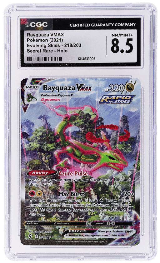 2021 Pokemon Sword and Shield Evolving Skies Secret Rare Rayquaza Vmax #218 CGC 8.5