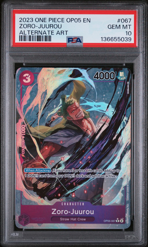 2023 ONE PIECE OP05-AWAKENING OF THE NEW ERA 067 ZORO-JUUROU ALTERNATE ART PSA 10