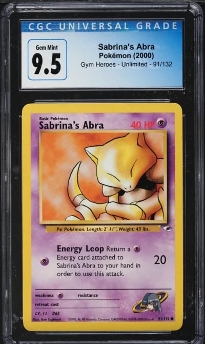 2000 Pokemon Gym Heroes Sabrina's Abra #91 CGC 9.5 GEM MINT