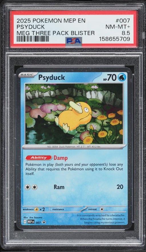 2025 Pokemon Mega Evolution Promo 3 Pack Blister Psyduck #7 PSA 8.5 NM-MT+