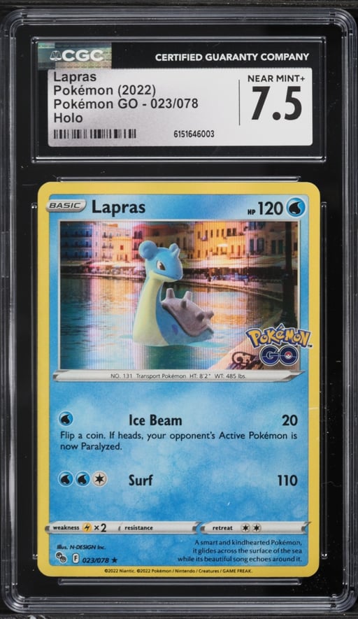 2022 Pokemon Sword & Shield Pokemon GO Holo Lapras #023 CGC 7.5 NRMT+