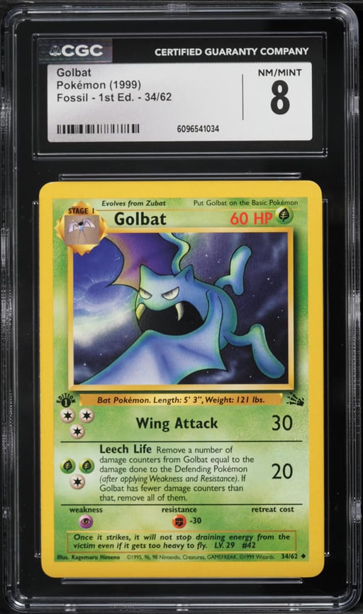 1999 Pokemon Fossil 1st Edition Golbat #34 CGC 8 NM-MT