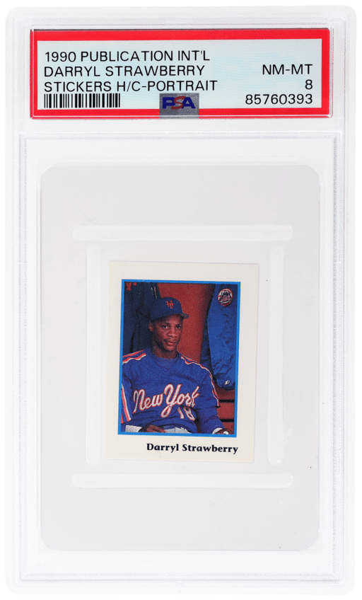 1990 Publication International Stickers Hand Cut Portrait Darryl Strawberry PSA 8
