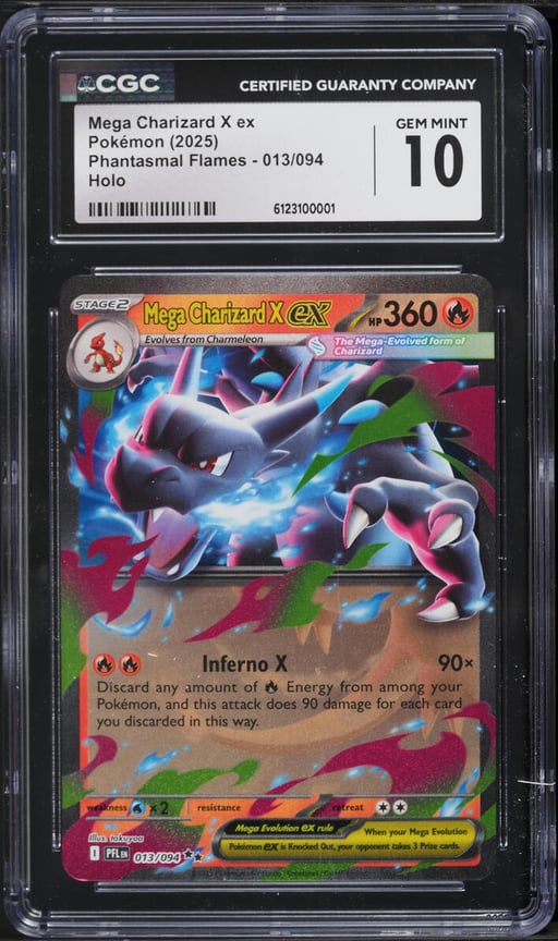 2025 Pokemon Mega Evolution Phantasmal Flames Holo Mega Charizard X EX #13 CGC 10 GEM MINT