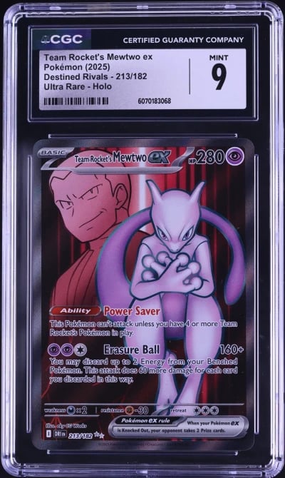2025 Pokemon SV Destined Rivals Full Art Team Rocket's Mewtwo ex #213 CGC 9 MINT