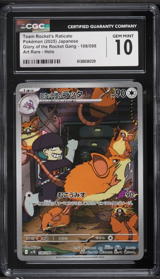 2025 Pokemon Japanese SV Glory Of The Rocket Gang AR Team Rocket's Raticate #108 CGC 10