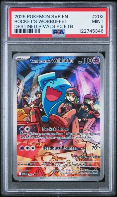 2025 POKEMON SVP EN-SV BLACK STAR PROMO #203 TEAM ROCKET'S WOBBUFFET PSA 9
