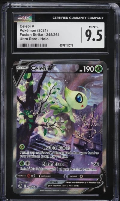 2021 Pokemon Sword & Shield Fusion Strike Full Art Celebi V #245 CGC 9.5 MINT+