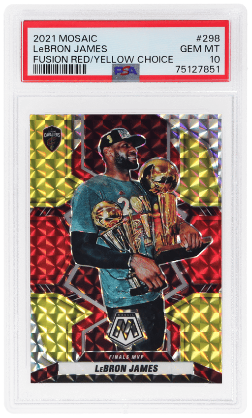 2021 Panini Mosaic Choice Fusion Red and Yellow LeBron James #298 28/88 PSA 10