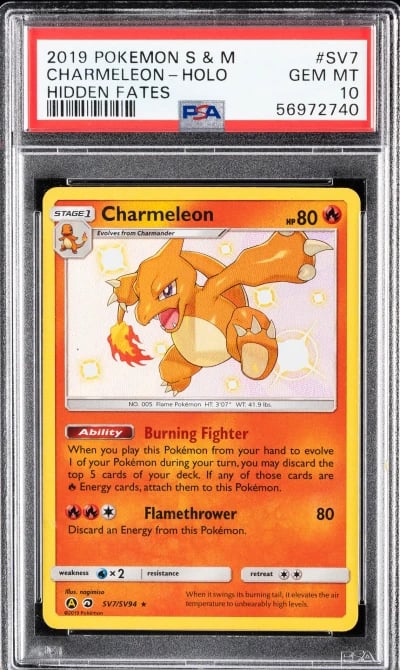2019 POKEMON SUN & MOON HIDDEN FATES #SV7 CHARMELEON-HOLO PSA 10