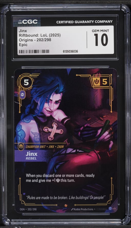 2025 Riftbound League Of Legends Origins Jinx #202 CGC 10 GEM MINT