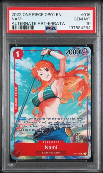 2022 ONE PIECE NAMI OP01-016 ALTERNATE ART - OP01 ROMANCE DAWN PSA 10
