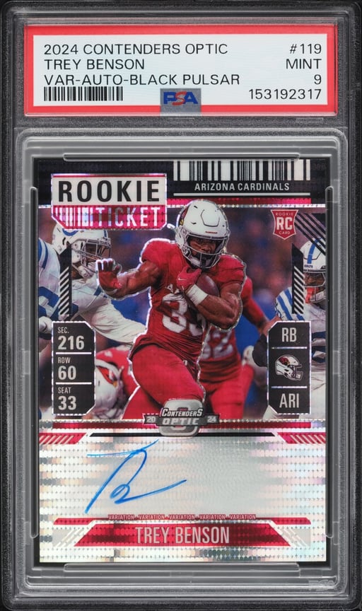 2024 Panini Contenders Optic Variation Black Pulsar Trey Benson ROOKIE AUTO /8 #119 PSA 9 MINT