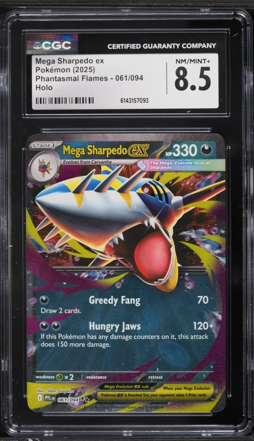 2025 Pokemon Mega Evolution Phantasmal Flames Holo Mega Sharpedo Ex #61 CGC 8.5 NM-MT+