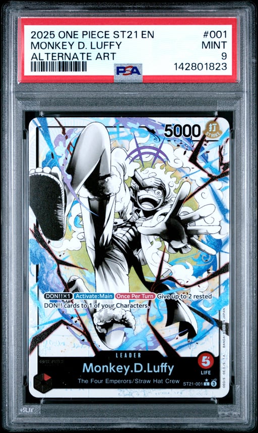 2025 ONE PIECE STARTER DECK ST21-EX GEAR 5 001 MONKEY D. LUFFY BLACK & WHITE ALTERNATE ART PSA 9