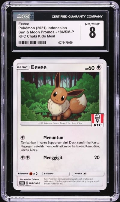 2021 Pokemon Indonesian SM Promo KFC Chaki Kids Meal Eevee #186 CGC 8 NM-MT