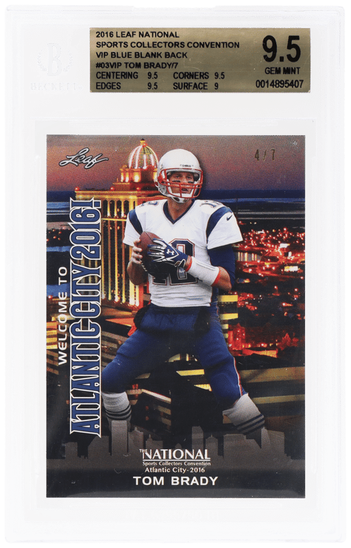 2016 Leaf National Sports Collectors Convention VIP Blue Blank Back Tom Brady #03VIP 4/7 BGS 9.5