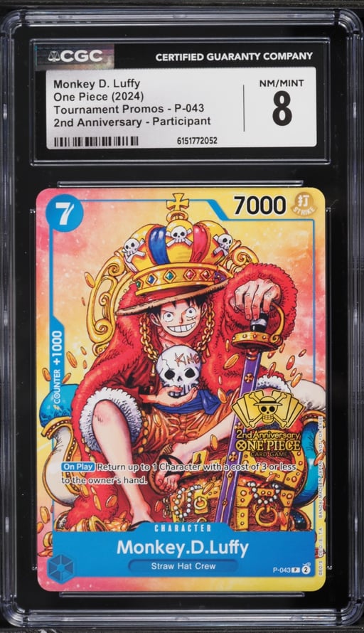 2024 One Piece Promo 2nd Anniversary Participant Alt Art Monkey D. Luffy #P-043 CGC 8 NM-MT