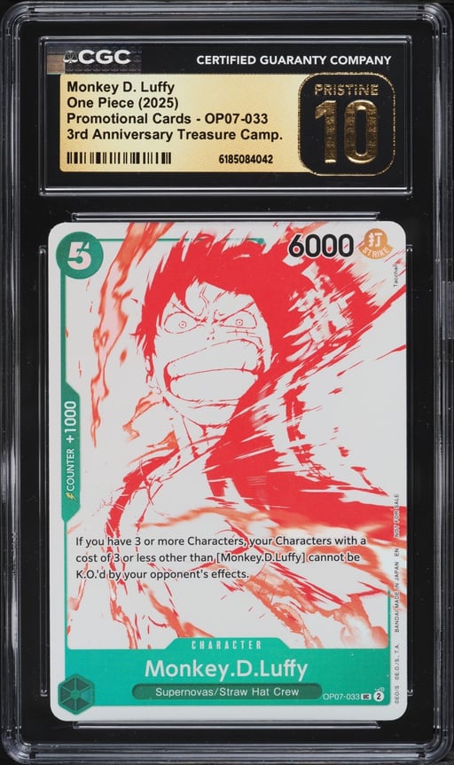 2025 One Piece Promo 3rd Anniversary Treasure Monkey D. Luffy #OP07-033 CGC 10 PRISTINE