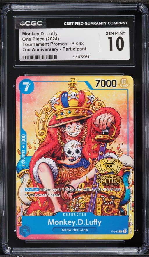 2024 One Piece Promo 2nd Anniversary Participant Alt Art Monkey D. Luffy #P-043 CGC 10 GEM MINT