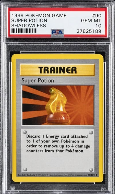 1999 POKEMON BASE SET SHADOWLESS #90 SUPER POTION PSA 10