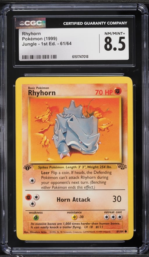 1999 Pokemon Jungle 1st Edition Rhyhorn #61 CGC 8.5 NM-MT+