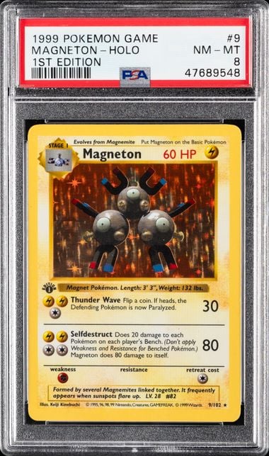 1999 POKEMON GAME #9 MAGNETON-HOLO 1ST EDITION PSA 8