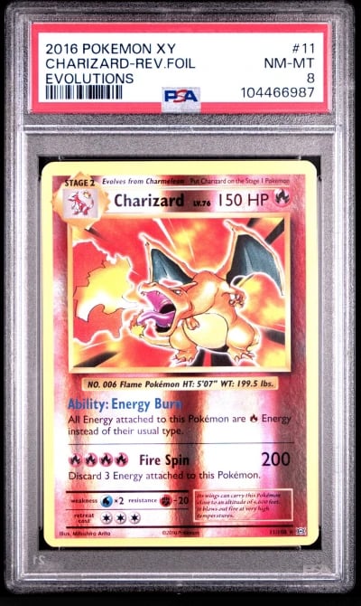 2016 POKEMON XY EVOLUTIONS #11 CHARIZARD-REVERSE FOIL PSA 8