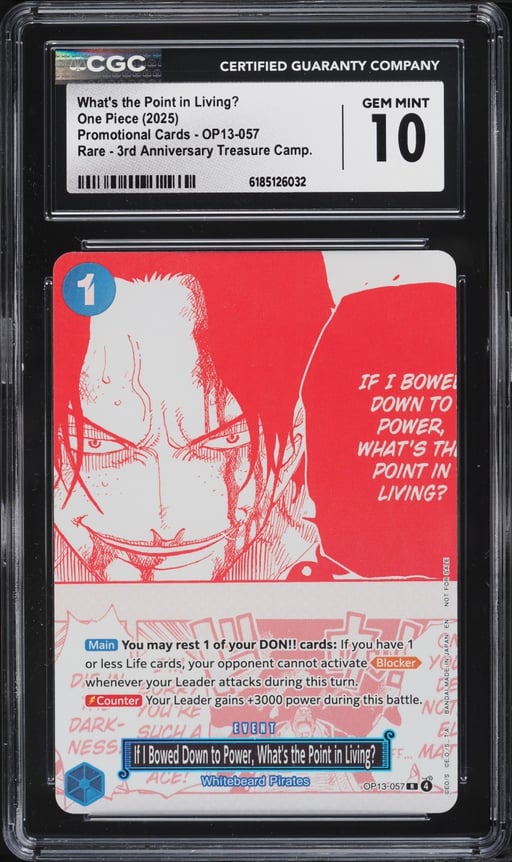2025 One Piece Promo 3rd Anniversary Treasure Manga Alt Art What's The Point In Living? CGC 10