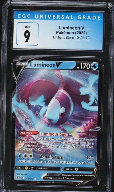 2022 Pokemon Sword & Shield Brilliant Stars Lumineon V #040 CGC 9 MINT