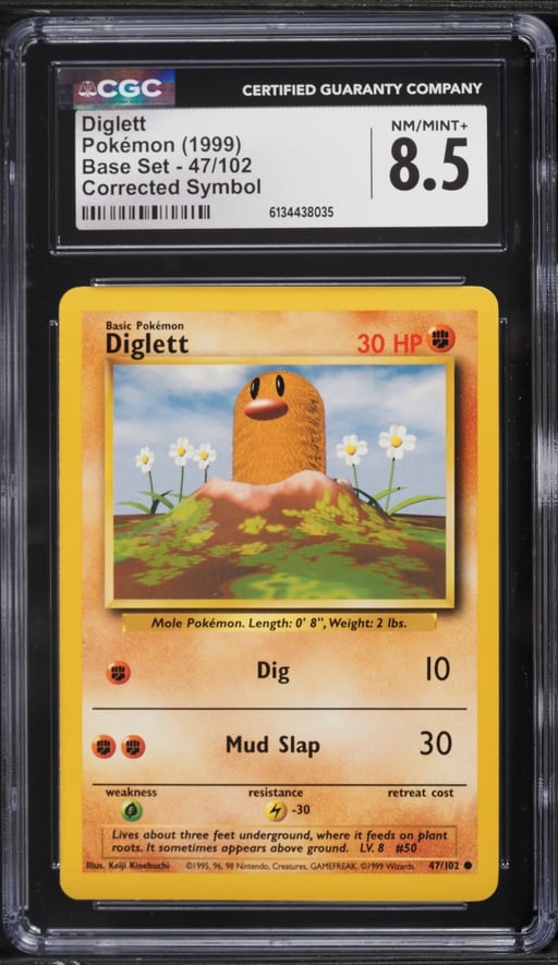 1999 Pokemon Base Set Corrected Symbol Diglett #47 CGC 8.5 NM-MT+