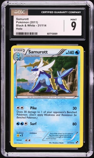2011 Pokemon Black & White Holo Samurott #31 CGC 9 MINT