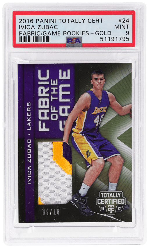 2016 Panini Totally Certified Fabric of the Game Rookie Jersey Gold Ivica Zubac #24 9/10 PSA 9