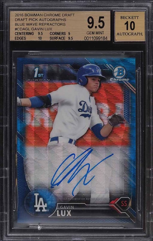 2016 Bowman Chrome Blue Wave Refractor Gavin Lux PROSPECT AUTO /150 #CDA-GL BGS 9.5 GEM