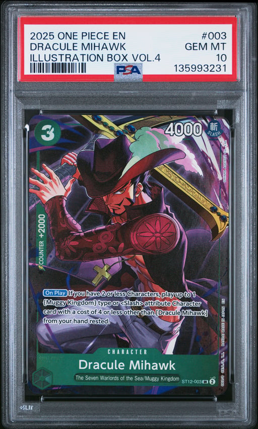 2025 ONE PIECE PROMOS 003 DRACULE MIHAWK ILLUSTRATION BOX VOL.4 PSA 10