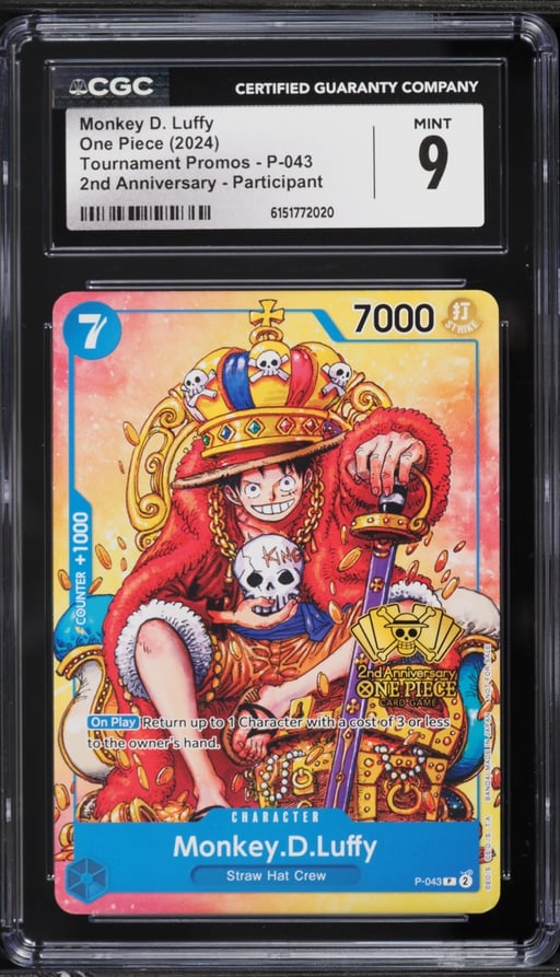 2024 One Piece Promo 2nd Anniversary Participant Alt Art Monkey D. Luffy #P-043 CGC 9 MINT