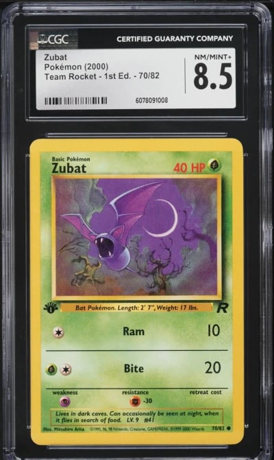2000 Pokemon Team Rocket 1st Edition Zubat #70 CGC 8.5 NM-MT+