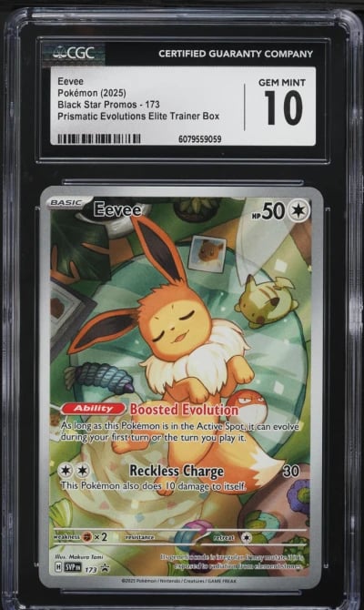 2025 Pokemon SV Black Star Prismatic Evolutions ETB Full Art Eevee #173 CGC 10