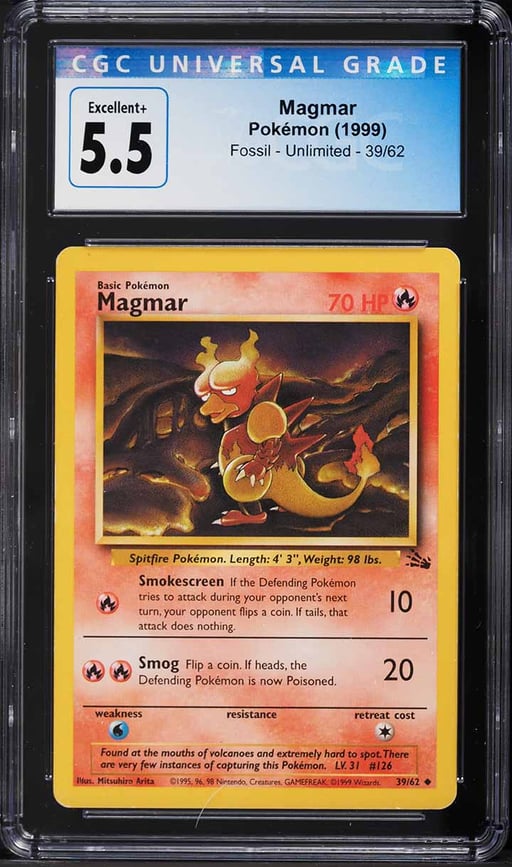 1999 Pokemon Fossil Magmar #39 CGC 5.5 EX+