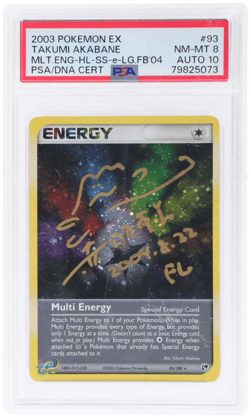 2003 Pokemon Ex Sandstorm Multi Energy Holo Signed Takumi Akabane #93 PSA 8