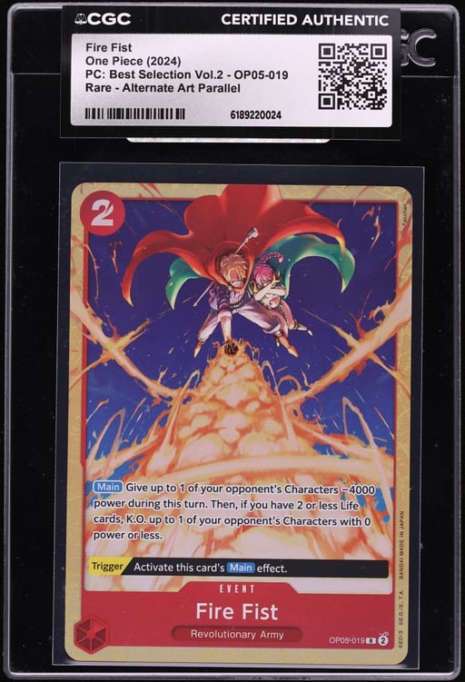 2024 One Piece Premium Best Volume 2 Alt Art Fire Fist #OP05-019 CGC AUTH
