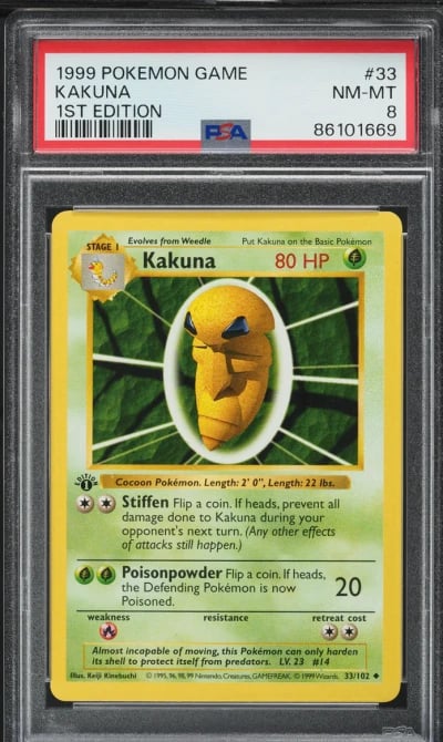 1999 Pokemon Base Set Shadowless 1st Edition Kakuna #33 PSA 8 NM-MT