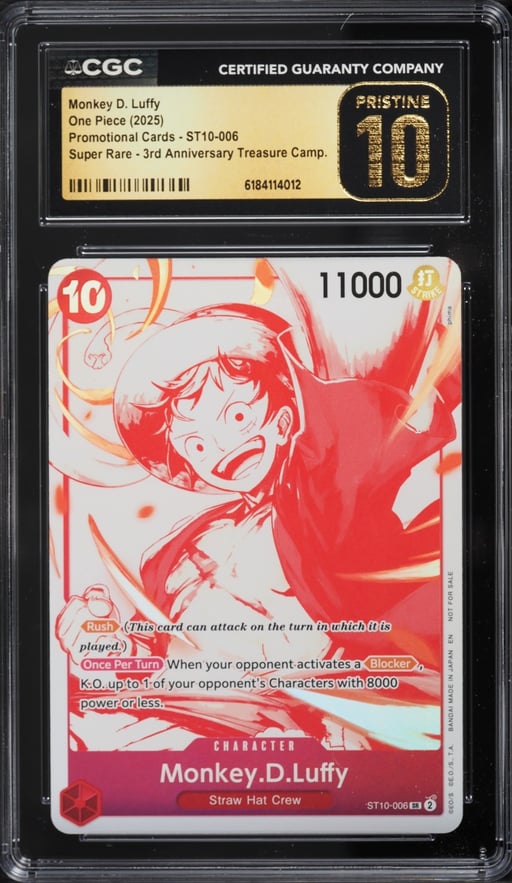 2025 One Piece Promo 3rd Anniversary Treasure Campaign SR Monkey D. Luffy #ST10-006 CGC 10