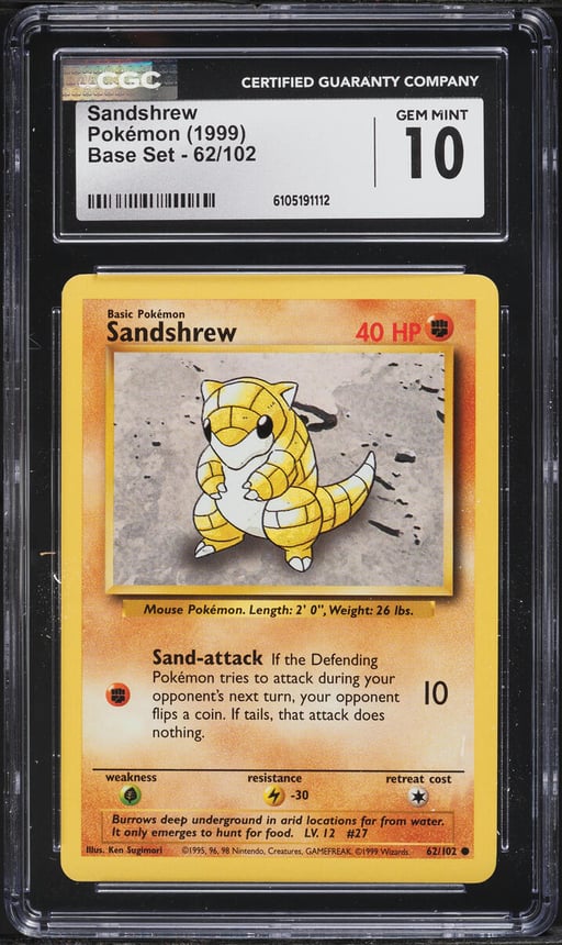 1999 Pokemon Base Set Sandshrew #62 CGC 10 GEM MINT