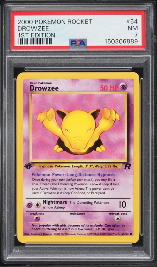 2000 Pokemon Team Rocket 1st Edition Drowzee #54 PSA 7 NRMT